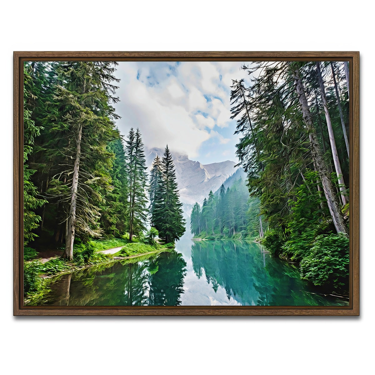 AUTO-MOCKUP WHITE | quiet mountain lake | 1 Piece | Walnut Framed Canvas | group=4x3