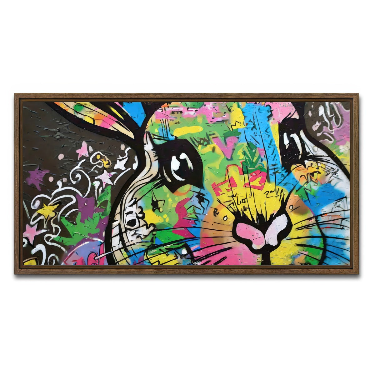 AUTO-MOCKUP WHITE | rabbit graffiti | 1 Piece | Walnut Framed Canvas | group=2x1