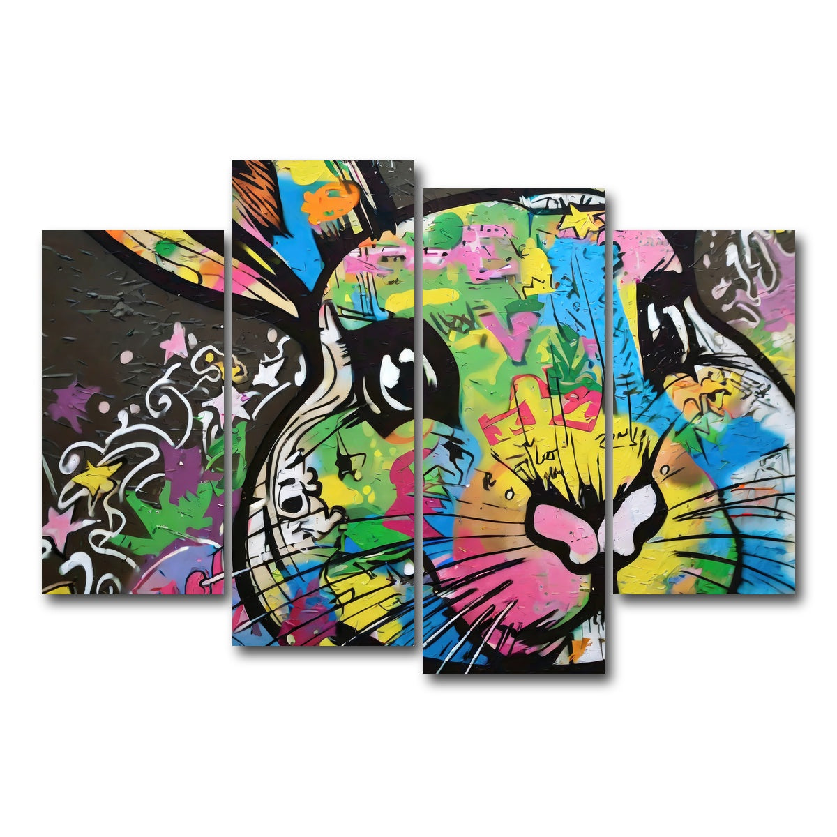 AUTO-MOCKUP WHITE | rabbit graffiti | 4 Piece | Gallery Wrap Canvas | group=4_short