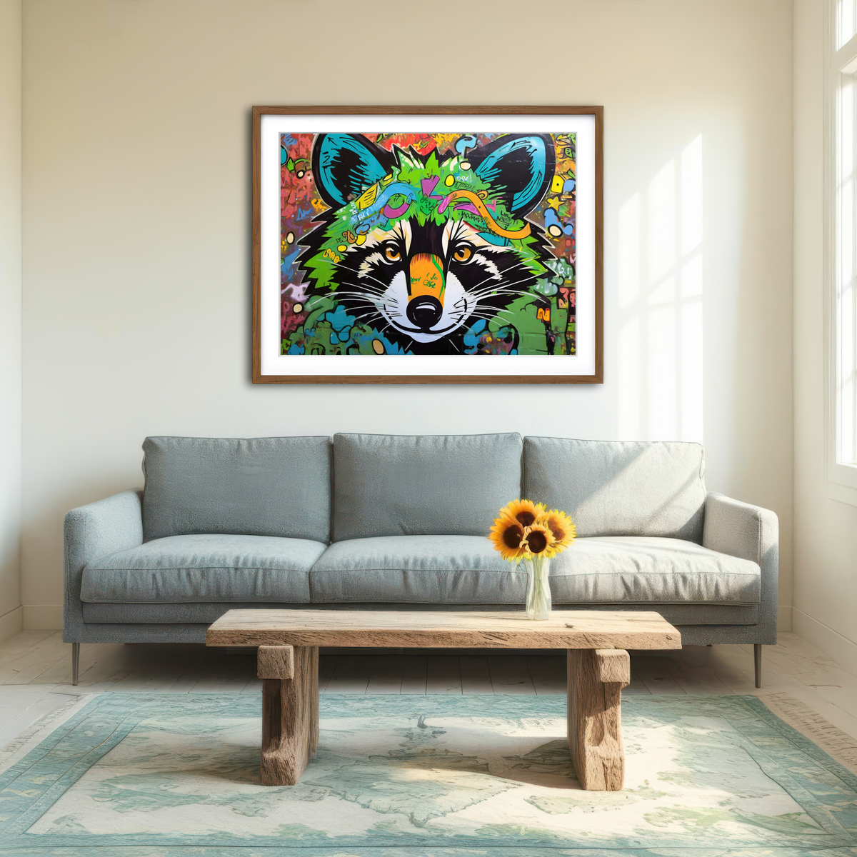 AUTO-MOCKUP ROOM | Raccoon Graffiti Wall Art