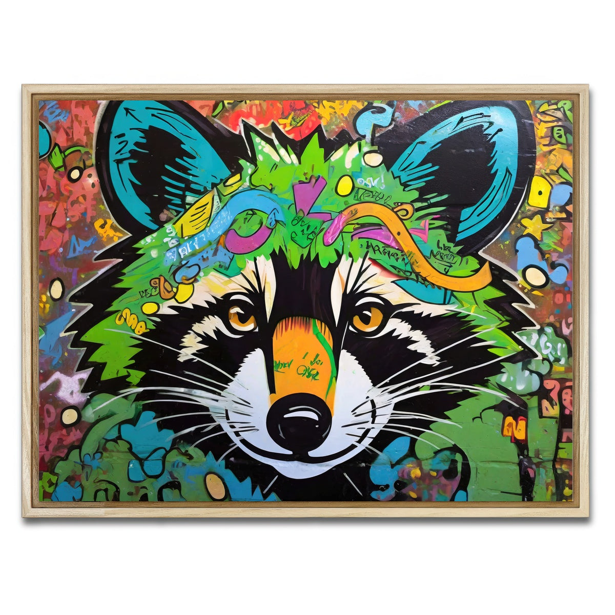 AUTO-MOCKUP WHITE | raccoon graffiti | 1 Piece | Natural Framed Canvas | group=4x3
