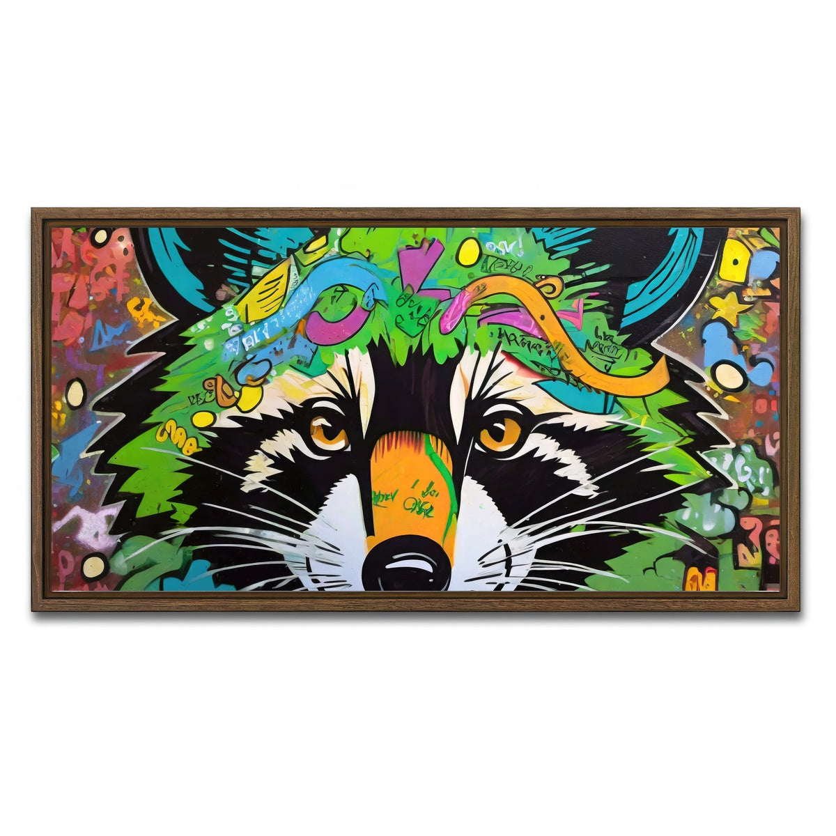 AUTO-MOCKUP WHITE | raccoon graffiti | 1 Piece | Walnut Framed Canvas | group=2x1