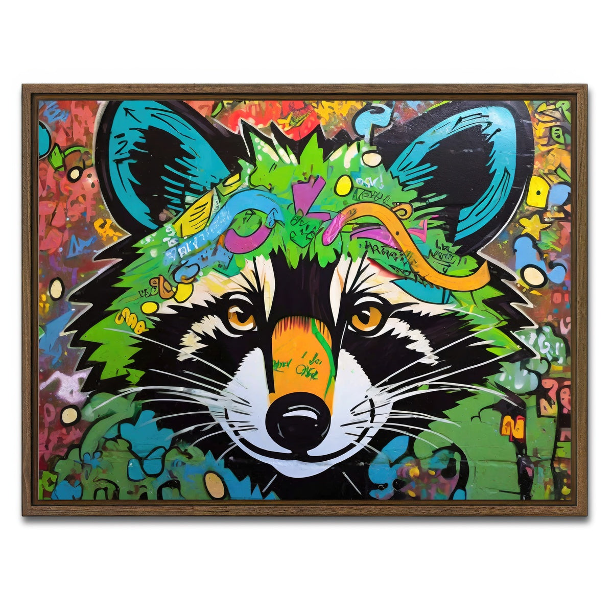 AUTO-MOCKUP WHITE | raccoon graffiti | 1 Piece | Walnut Framed Canvas | group=4x3