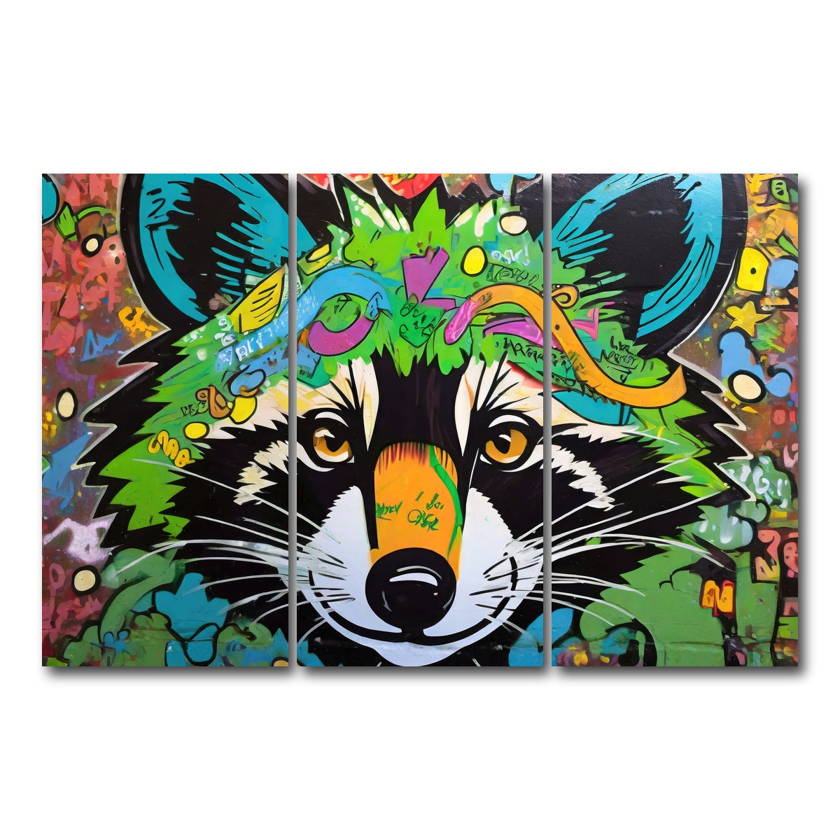 AUTO-MOCKUP WHITE | raccoon graffiti | 3 Piece | Gallery Wrap Canvas | group=12x24