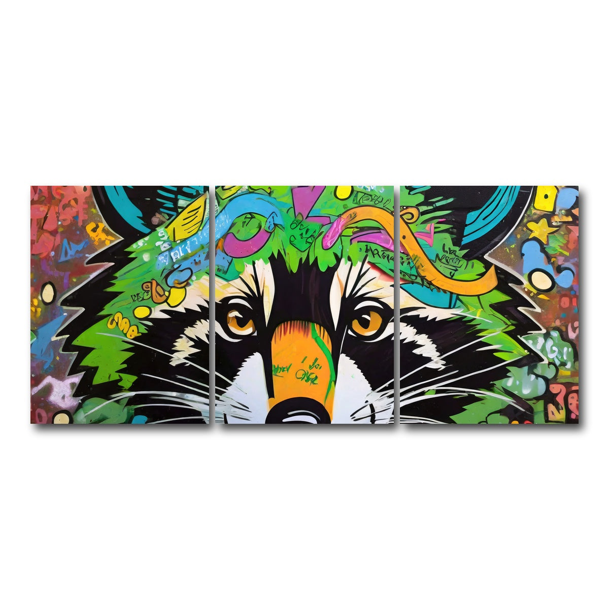 AUTO-MOCKUP WHITE | raccoon graffiti | 3 Piece | Gallery Wrap Canvas | group=18x24