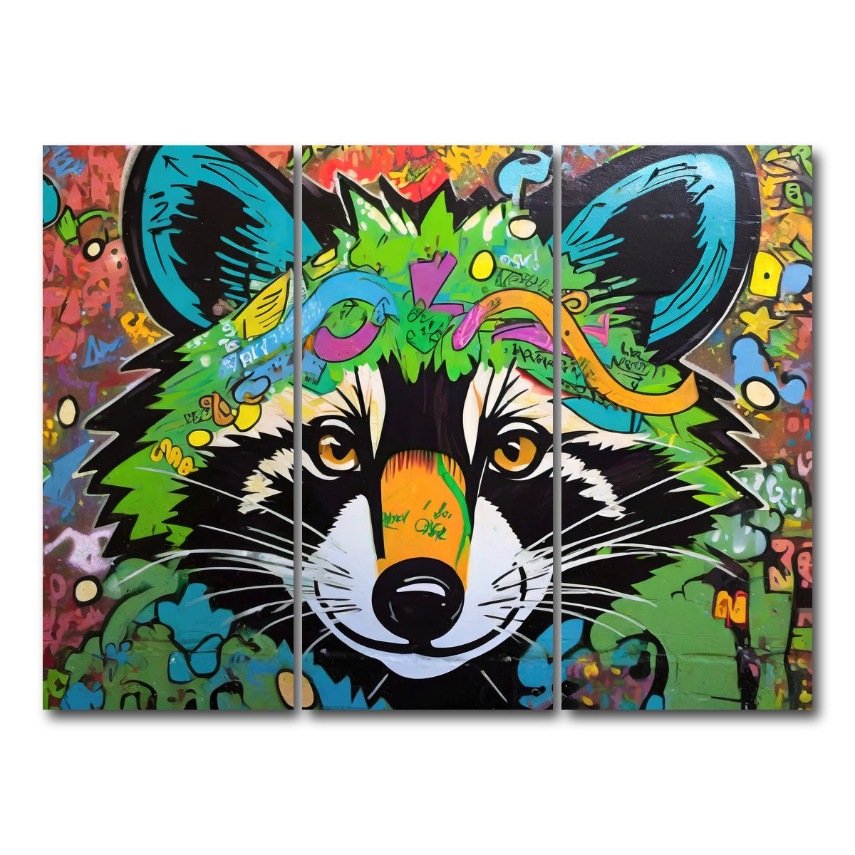 AUTO-MOCKUP WHITE | raccoon graffiti | 3 Piece | Gallery Wrap Canvas | group=8x18