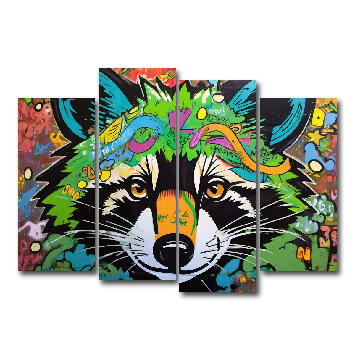 AUTO-MOCKUP WHITE | raccoon graffiti | 4 Piece | Gallery Wrap Canvas | group=4_normal
