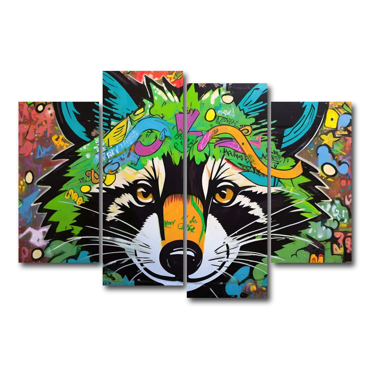 AUTO-MOCKUP WHITE | raccoon graffiti | 4 Piece | Gallery Wrap Canvas | group=4_short