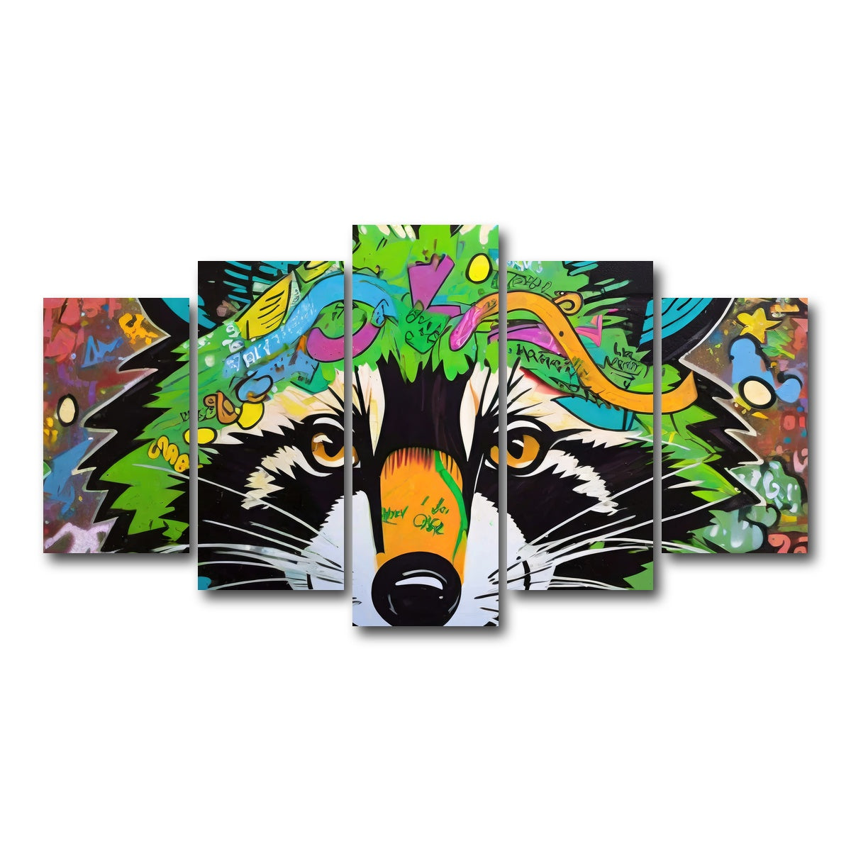 AUTO-MOCKUP WHITE | raccoon graffiti | 5 Piece | Gallery Wrap Canvas | group=5_normal