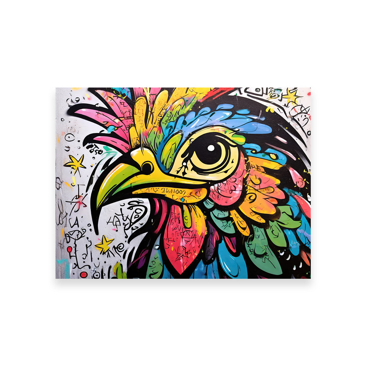 Rooster Graffiti Wall Art