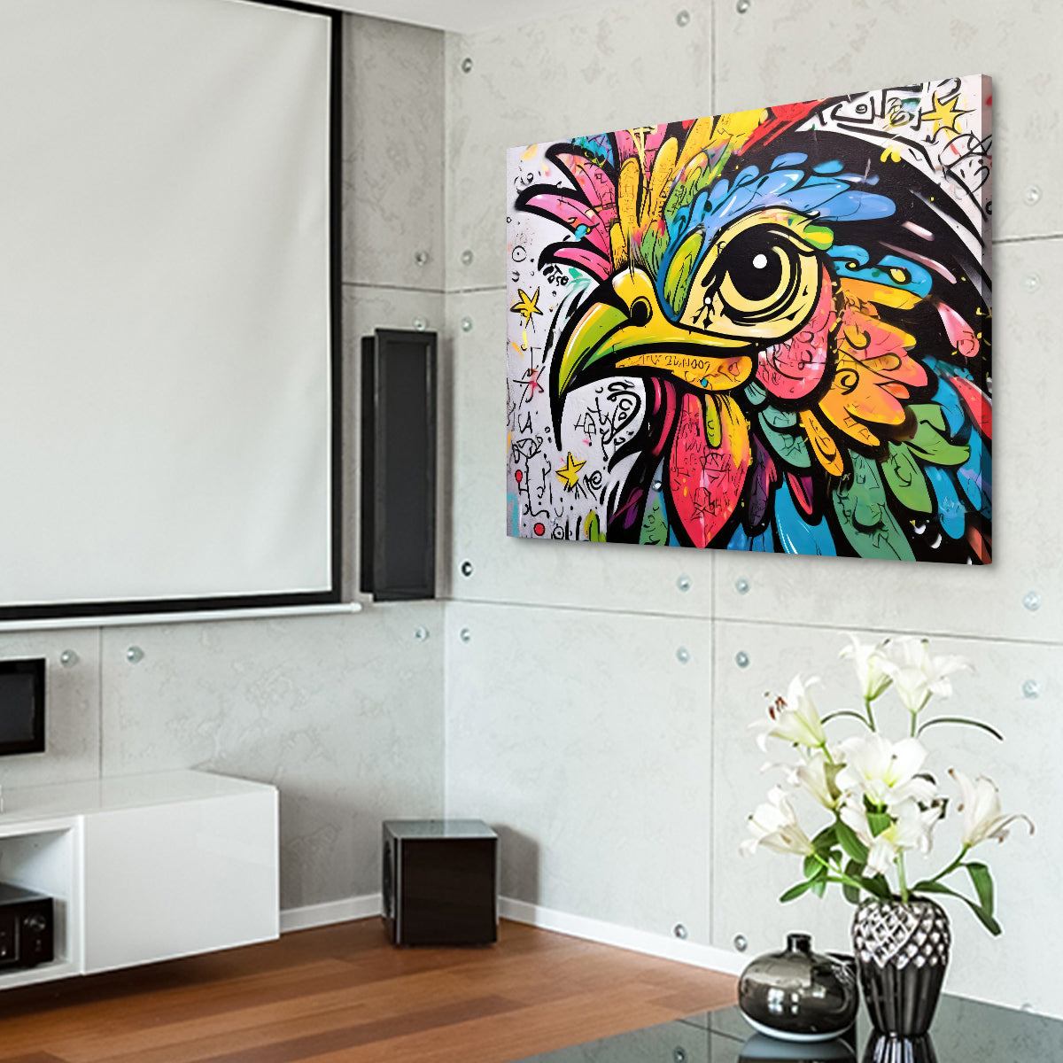 Rooster Graffiti Wall Art