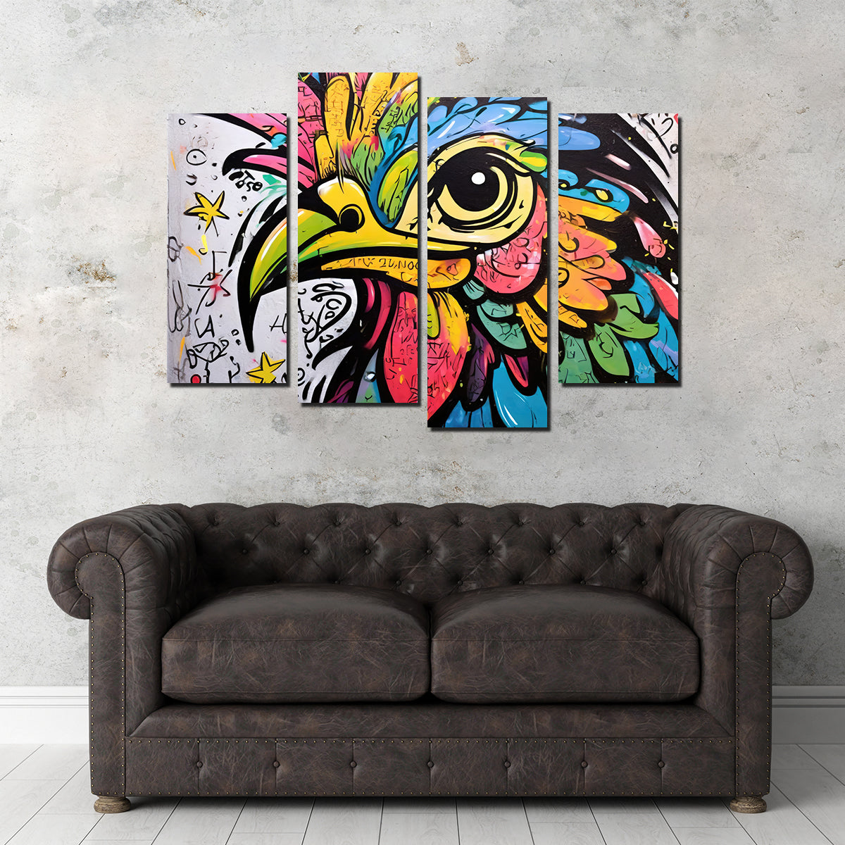 Rooster Graffiti Wall Art