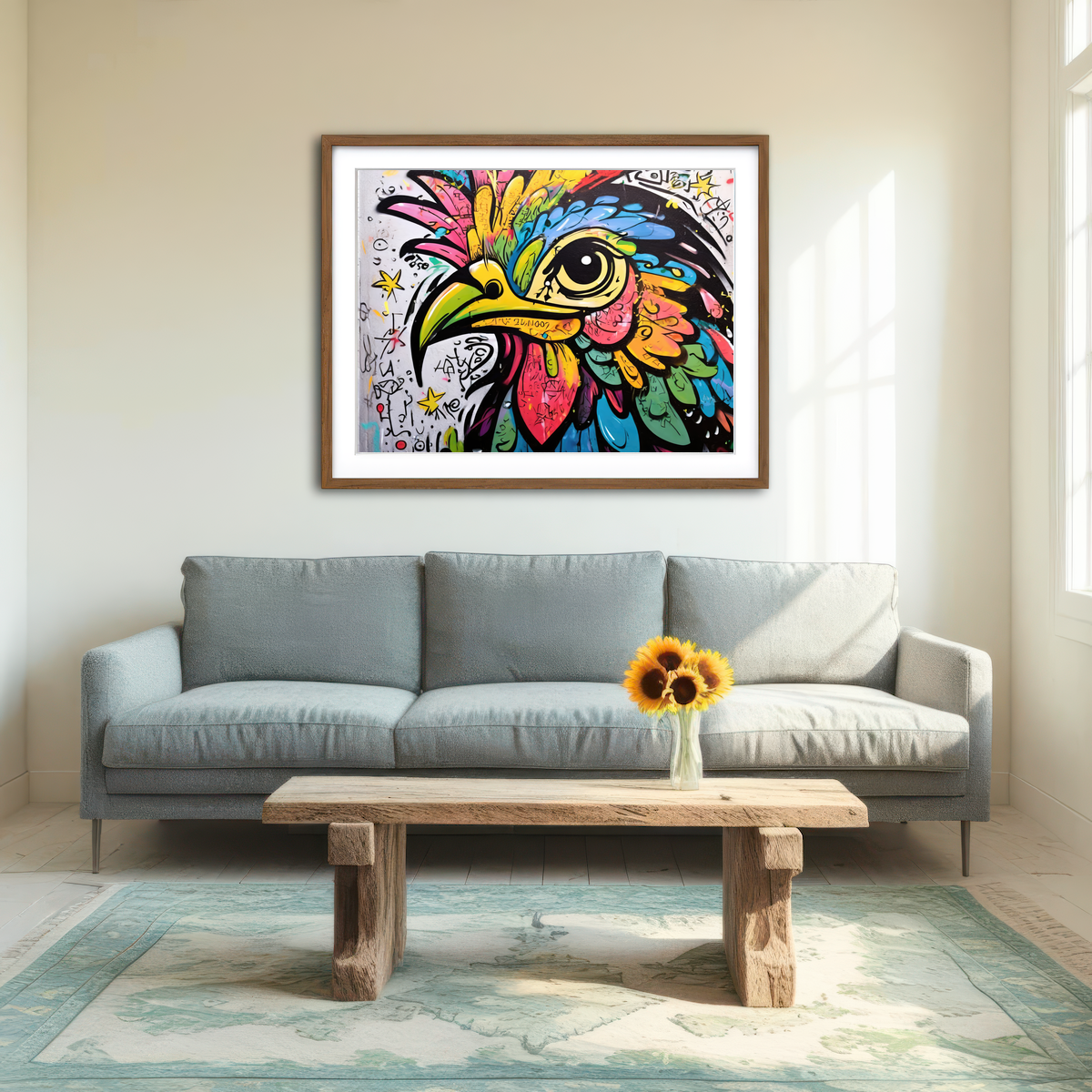 AUTO-MOCKUP ROOM | Rooster Graffiti Wall Art