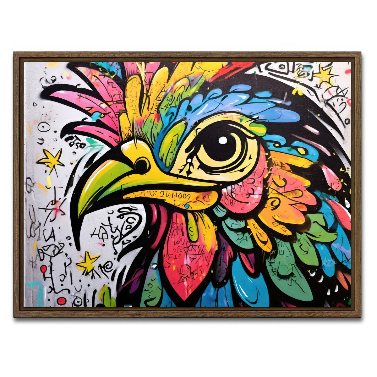 AUTO-MOCKUP WHITE | rooster graffiti | 1 Piece | Walnut Framed Canvas | group=4x3