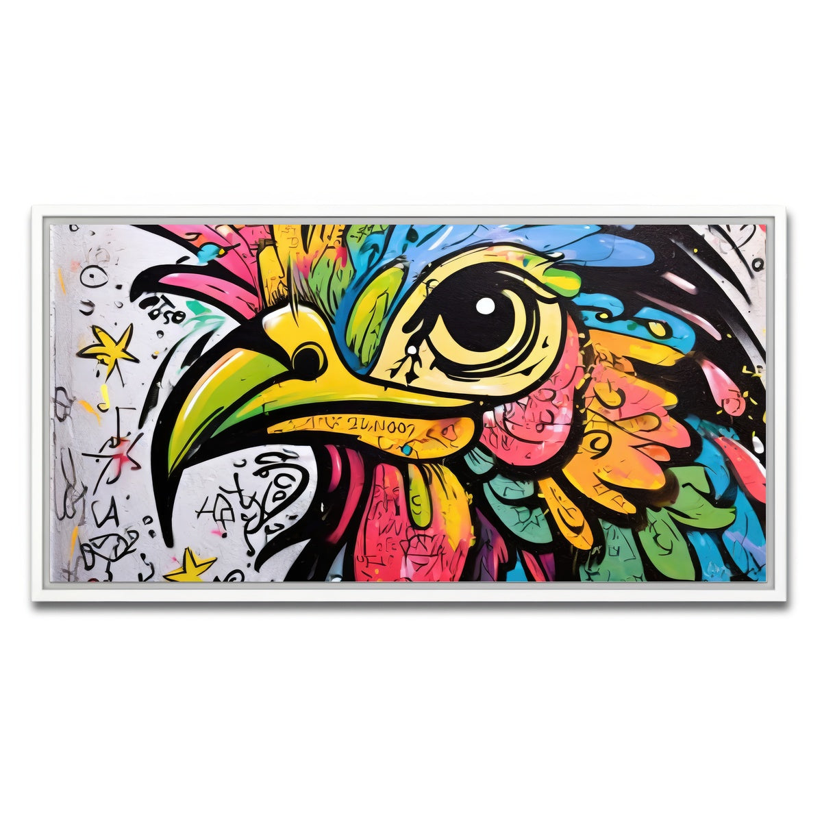 AUTO-MOCKUP WHITE | rooster graffiti | 1 Piece | White Framed Canvas | group=2x1