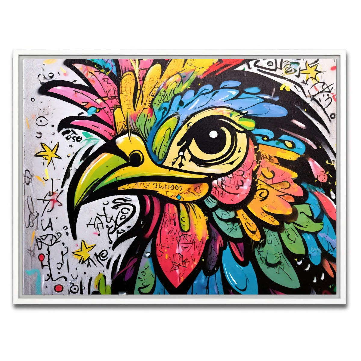 AUTO-MOCKUP WHITE | rooster graffiti | 1 Piece | White Framed Canvas | group=4x3