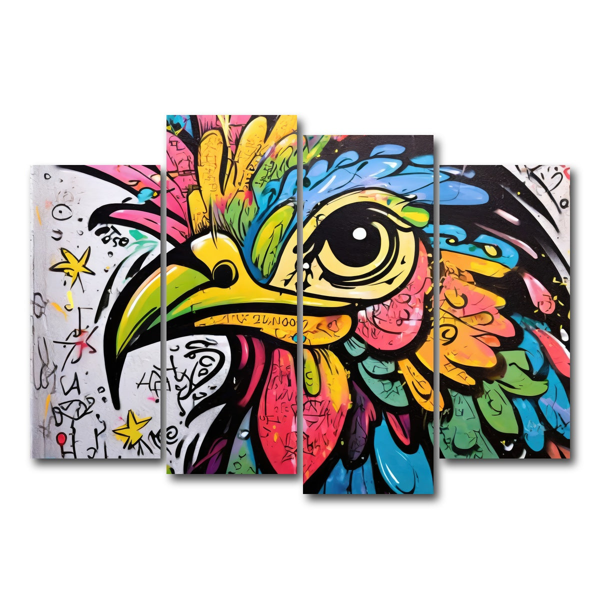 AUTO-MOCKUP WHITE | rooster graffiti | 4 Piece | Gallery Wrap Canvas | group=4_normal