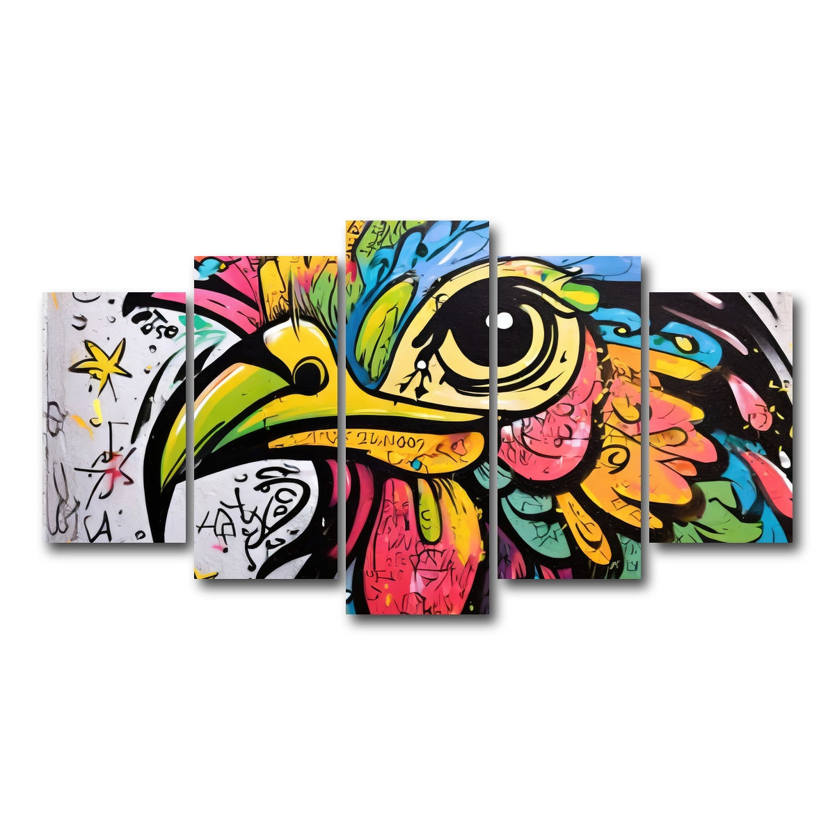 AUTO-MOCKUP WHITE | rooster graffiti | 5 Piece | Gallery Wrap Canvas | group=5_normal