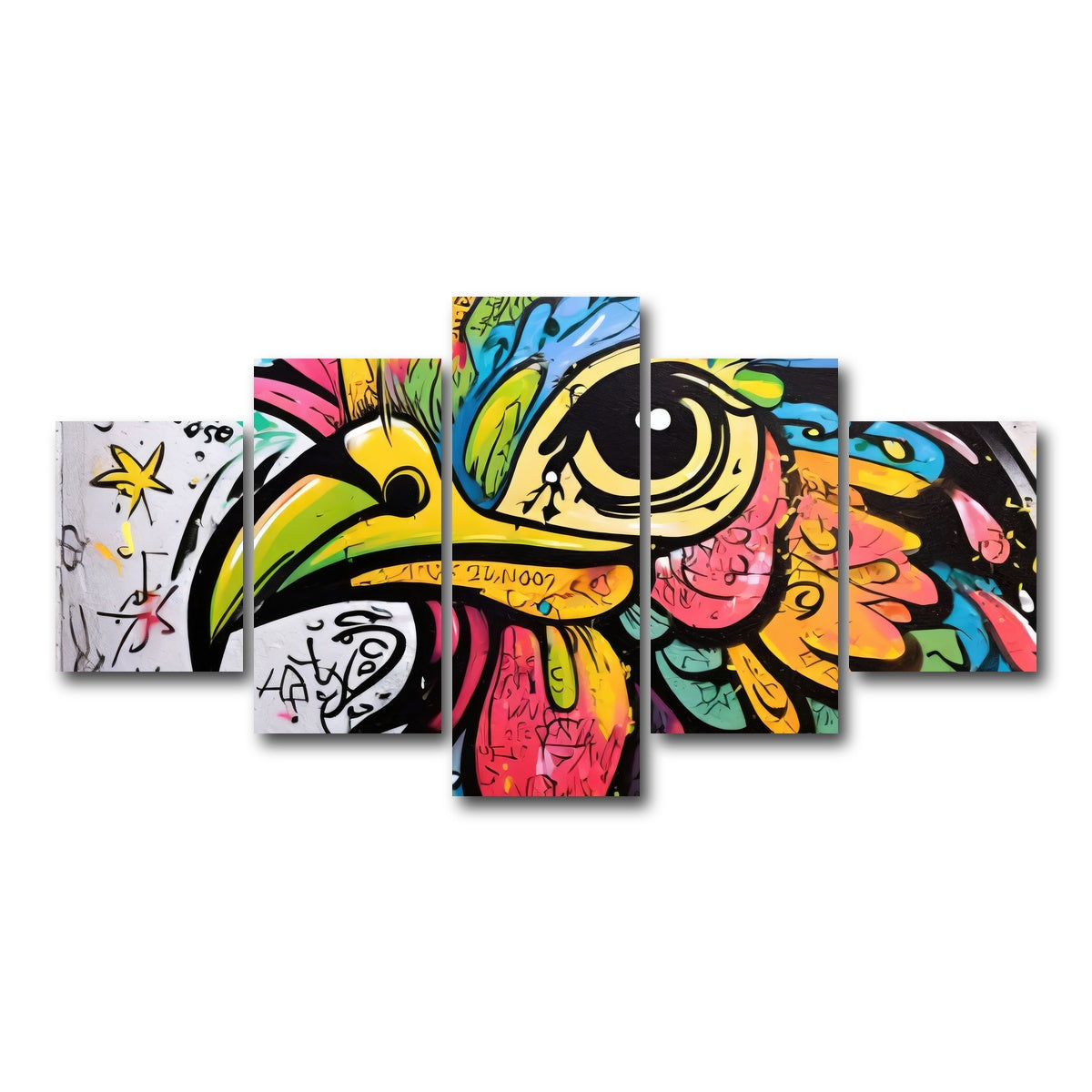 AUTO-MOCKUP WHITE | rooster graffiti | 5 Piece | Gallery Wrap Canvas | group=5_short