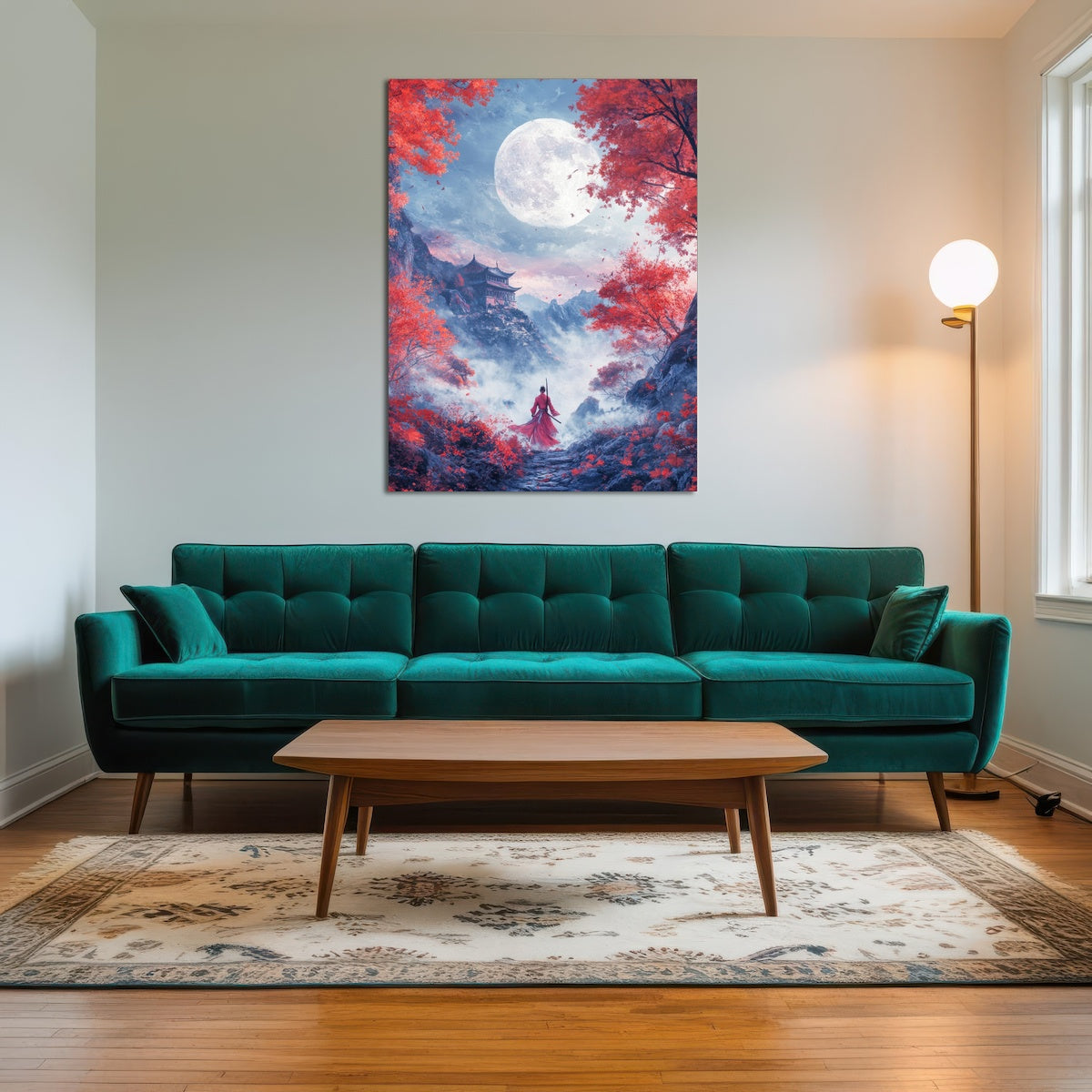 AUTO-MOCKUP ROOM | samurai warrior stands before the moon