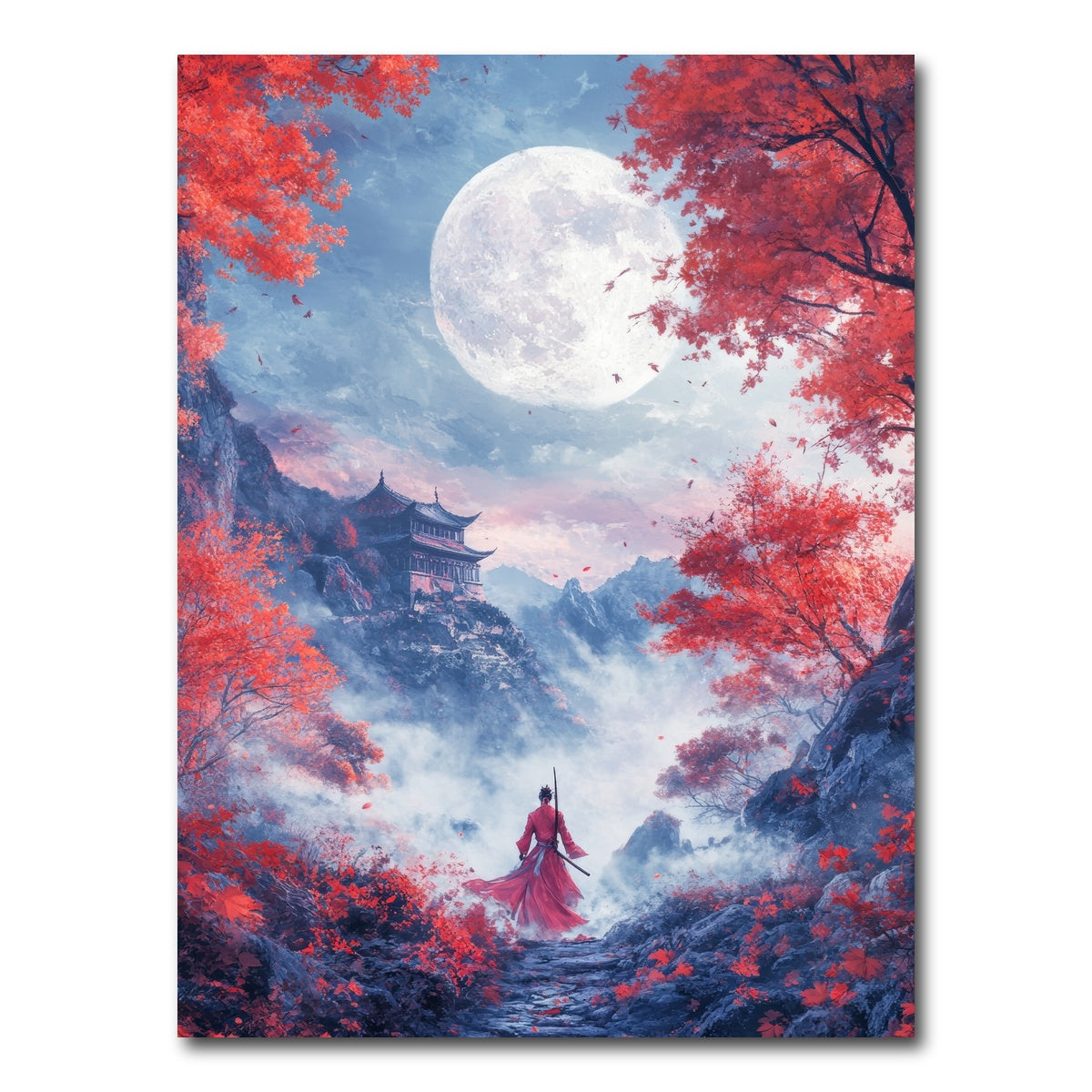 AUTO-MOCKUP WHITE | samurai warrior stands before the moon | 1 Piece | Gallery Wrap Canvas | group=3x4