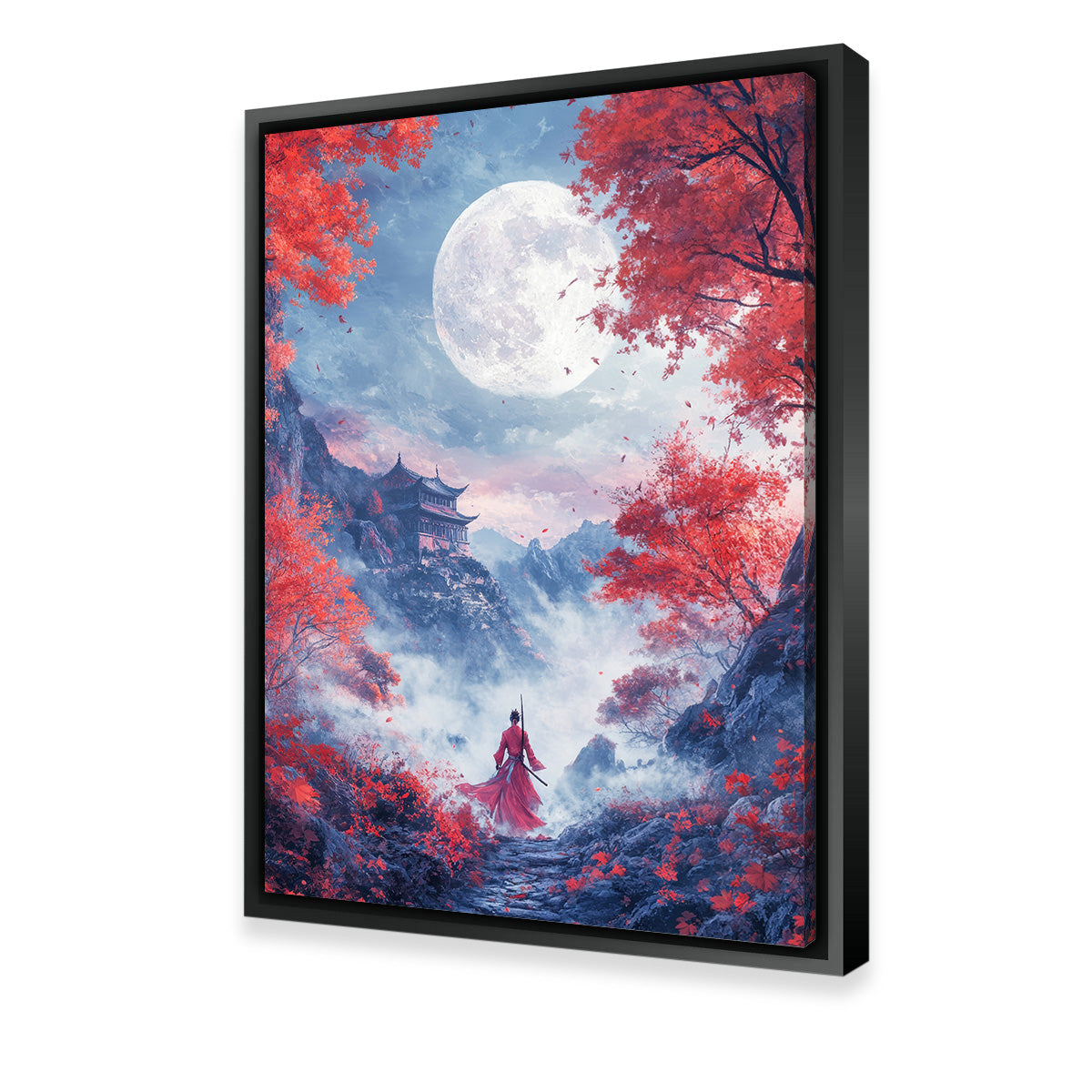 Samurai Warrior Stands Before the Moon Wall Art