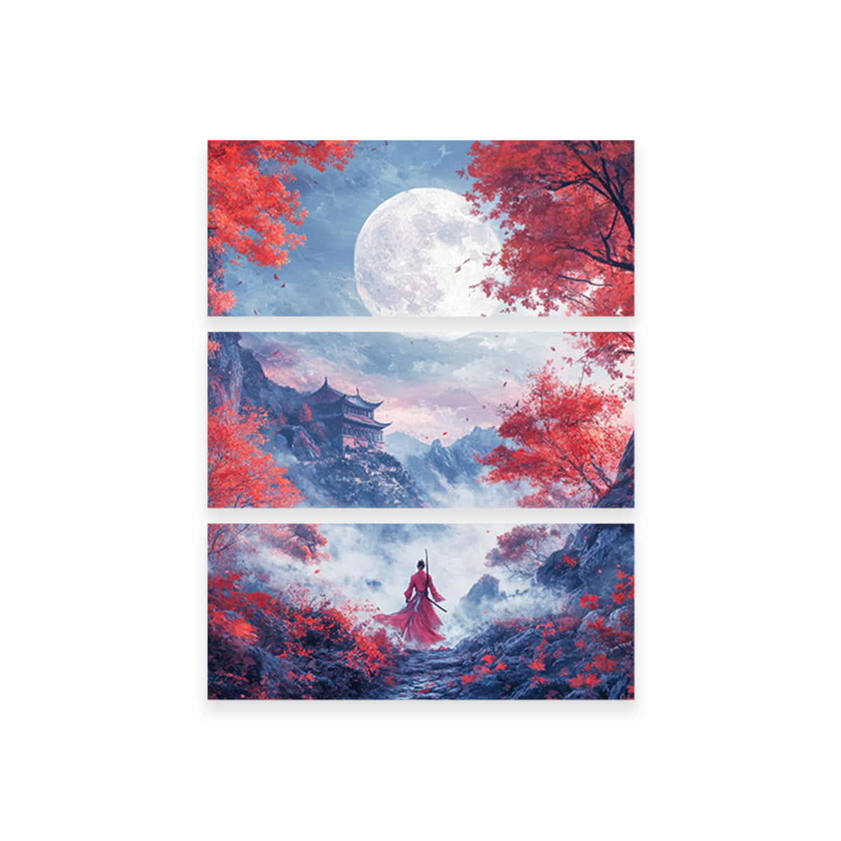 Samurai Warrior Stands Before the Moon Wall Art