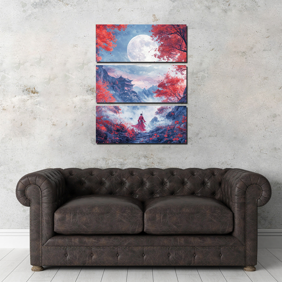 Samurai Warrior Stands Before the Moon Wall Art