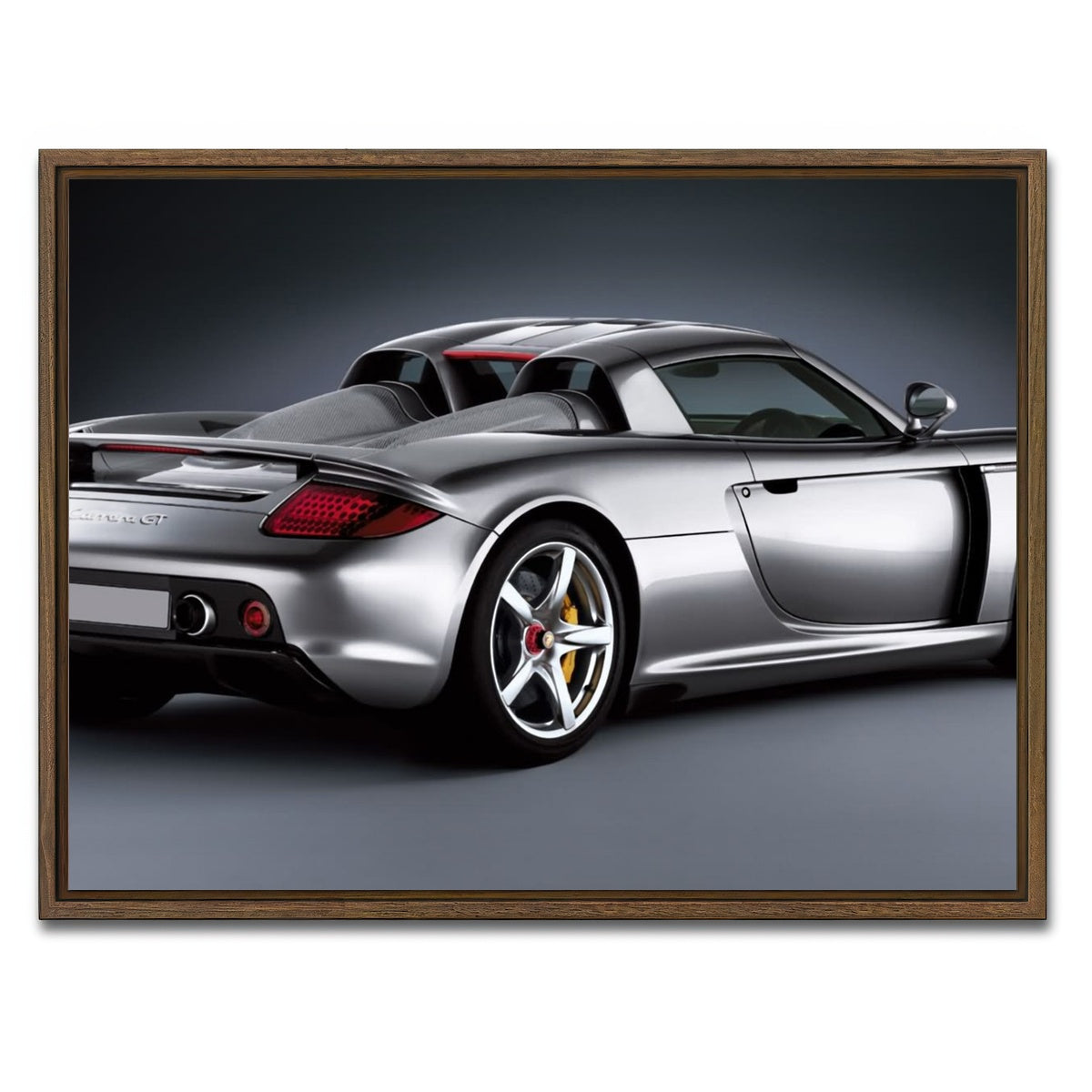AUTO-MOCKUP WHITE | silver Porsche carrera gt | 1 Piece | Walnut Framed Canvas | group=4x3
