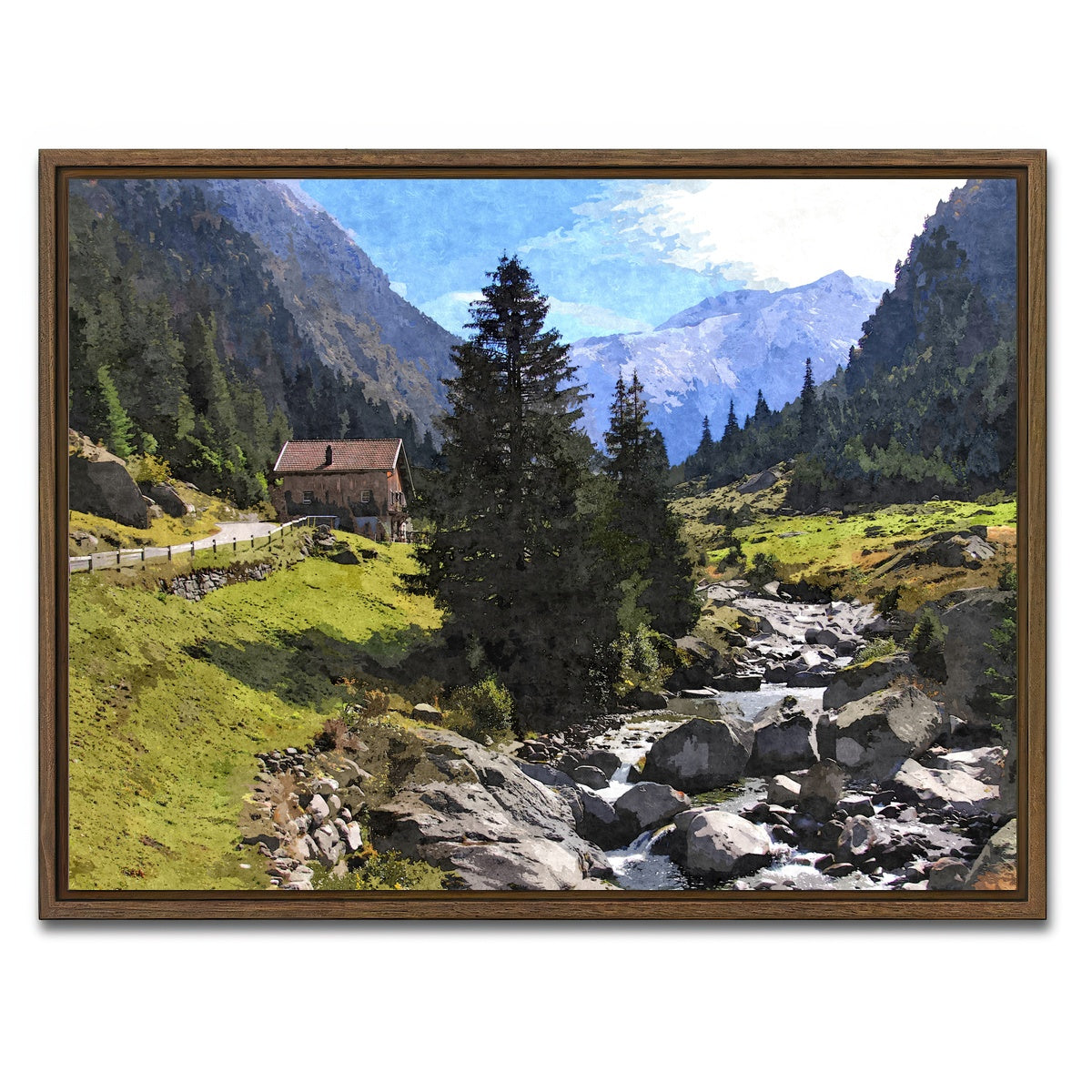 AUTO-MOCKUP WHITE | streamside mountain | 1 Piece | Walnut Framed Canvas | group=4x3