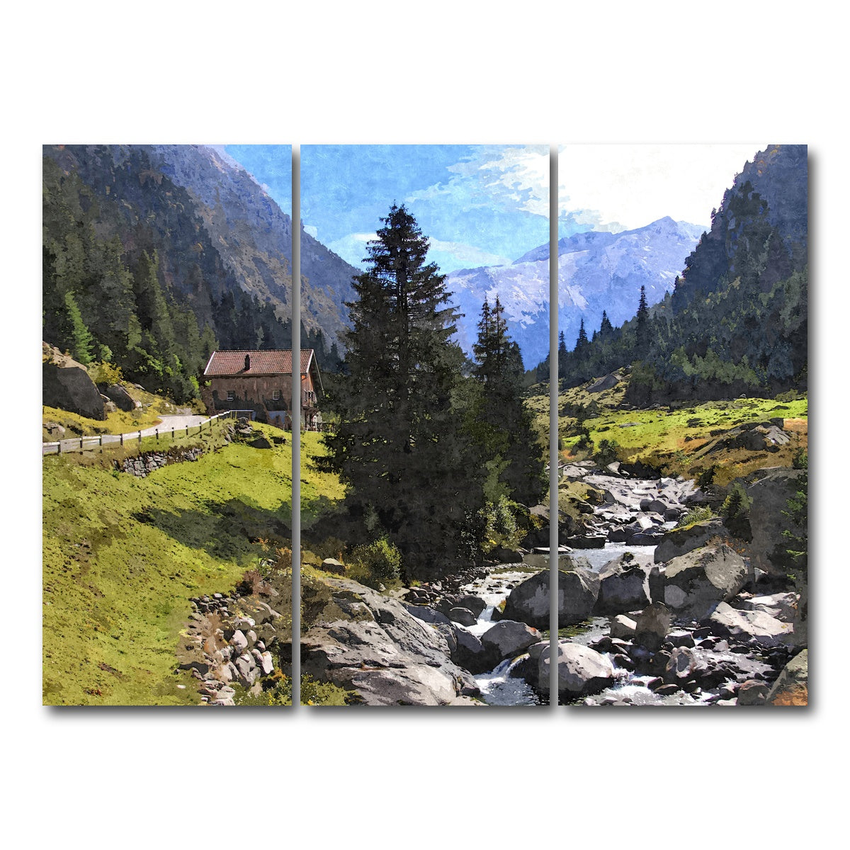 AUTO-MOCKUP WHITE | streamside mountain | 3 Piece | Gallery Wrap Canvas | group=8x18