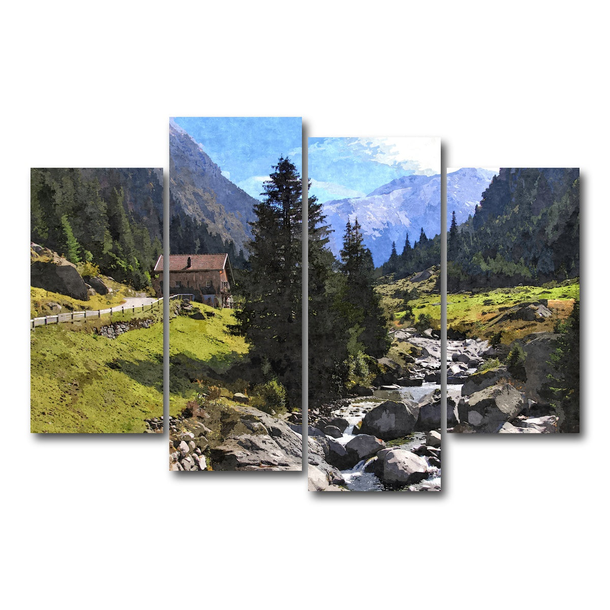 AUTO-MOCKUP WHITE | streamside mountain | 4 Piece | Gallery Wrap Canvas | group=4_short