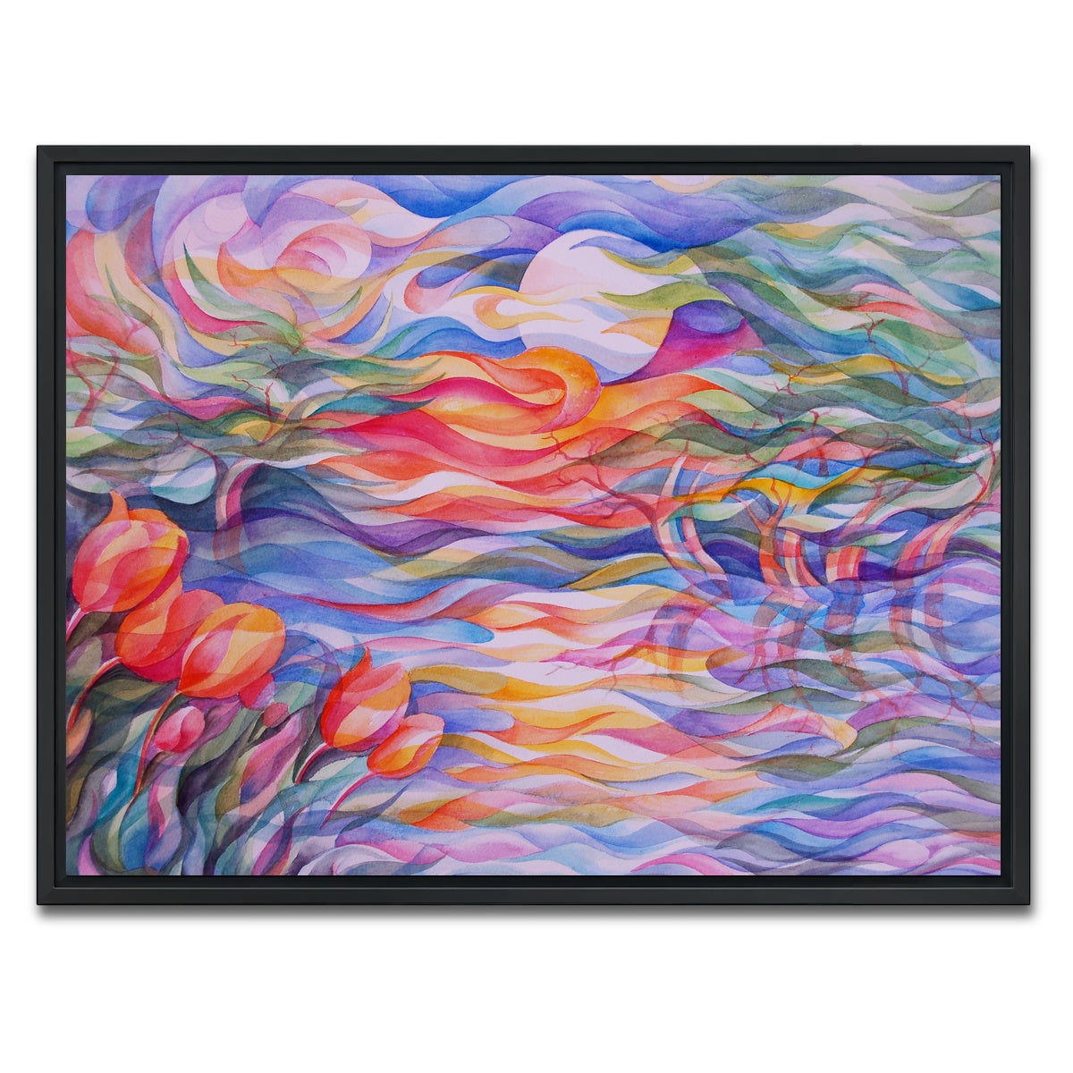 AUTO-MOCKUP WHITE | sunset tulips | 1 Piece | Black Framed Canvas | group=4x3