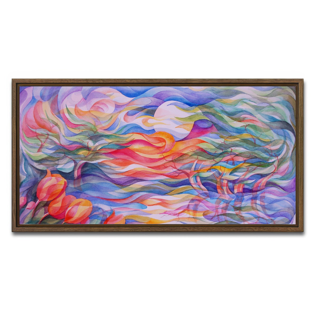 AUTO-MOCKUP WHITE | sunset tulips | 1 Piece | Walnut Framed Canvas | group=2x1