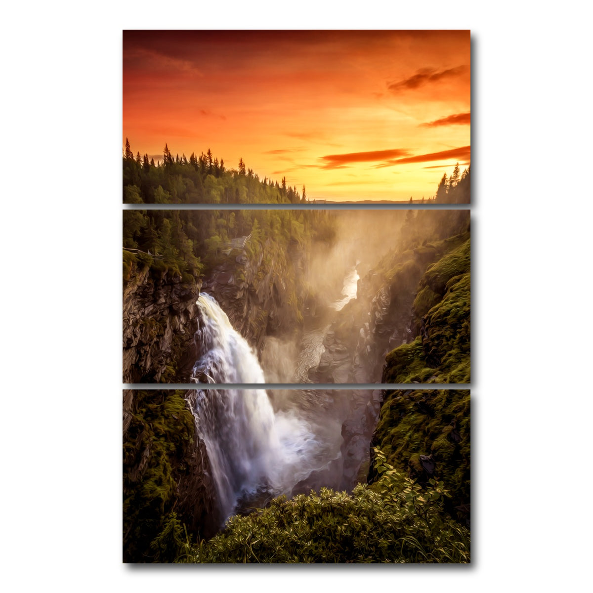 AUTO-MOCKUP WHITE | sunset waterfall | 3 Piece | Gallery Wrap Canvas | group=12x24_stacked