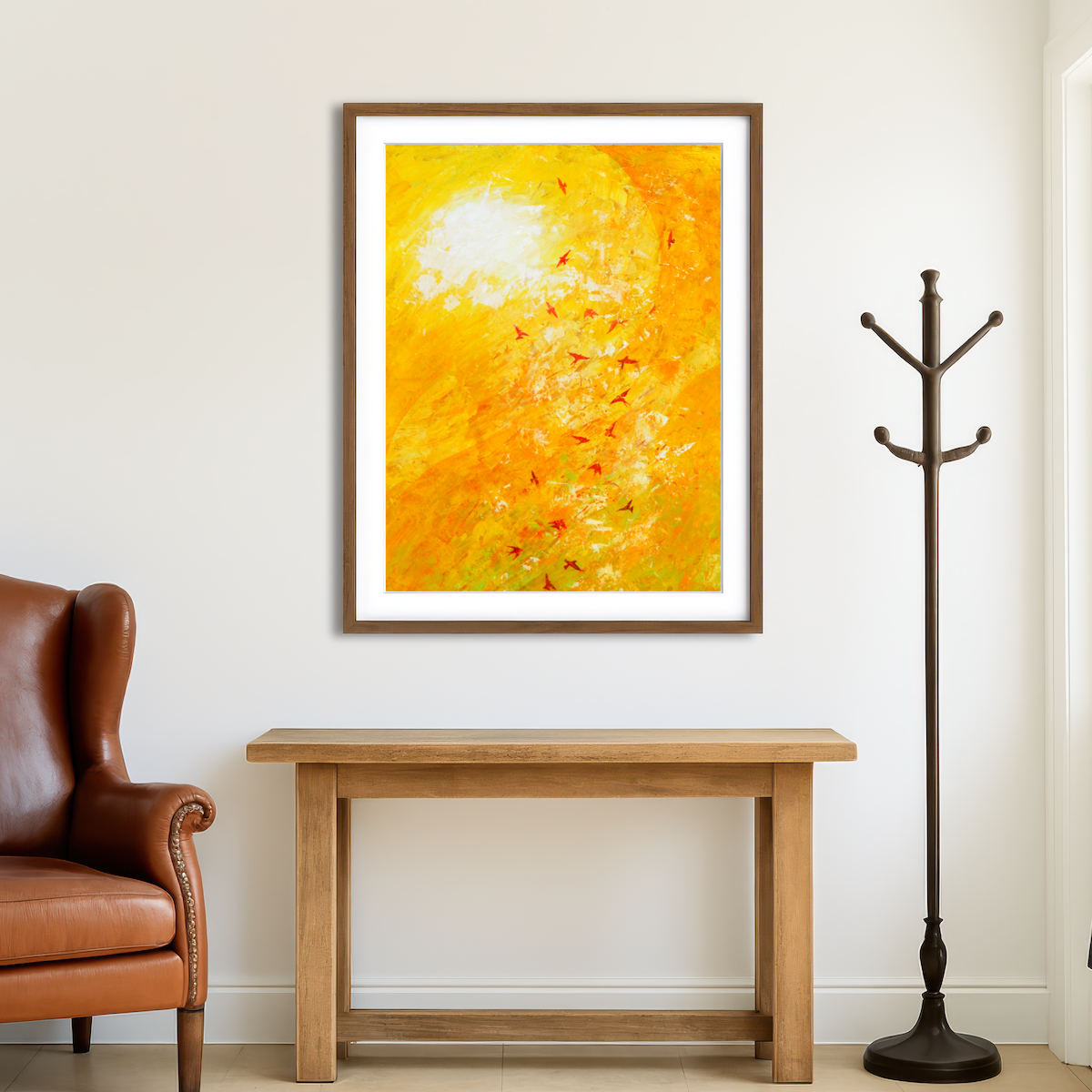 AUTO-MOCKUP ROOM | Swallows Against Yellow Wall Art