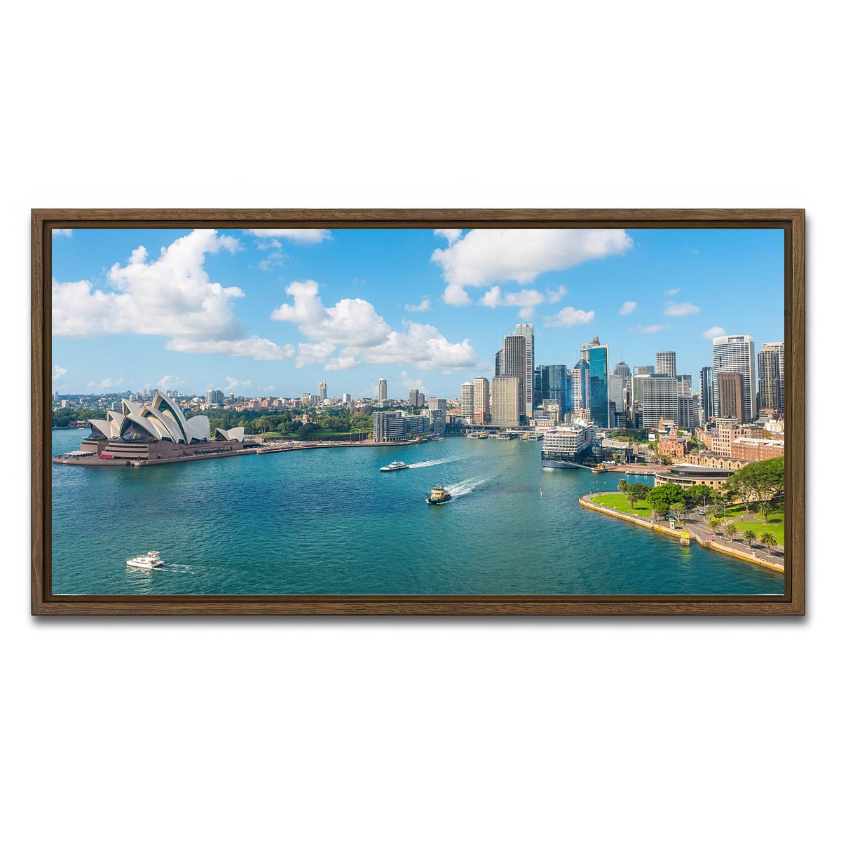 AUTO-MOCKUP WHITE | sydney skyline | 1 Piece | Walnut Framed Canvas | group=2x1