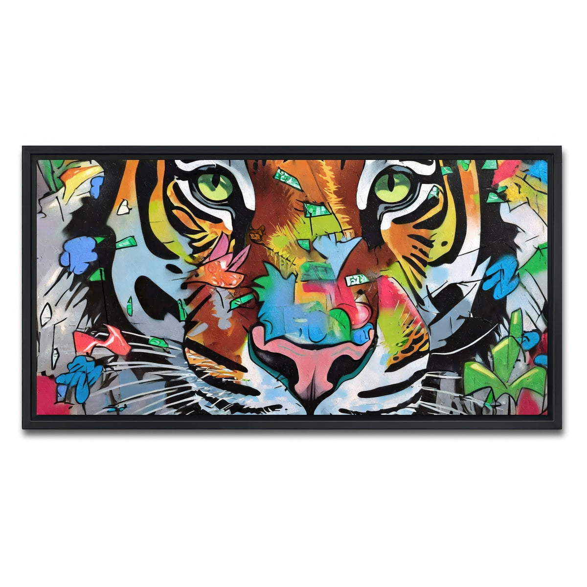 AUTO-MOCKUP WHITE | tiger graffiti | 1 Piece | Black Framed Canvas | group=2x1