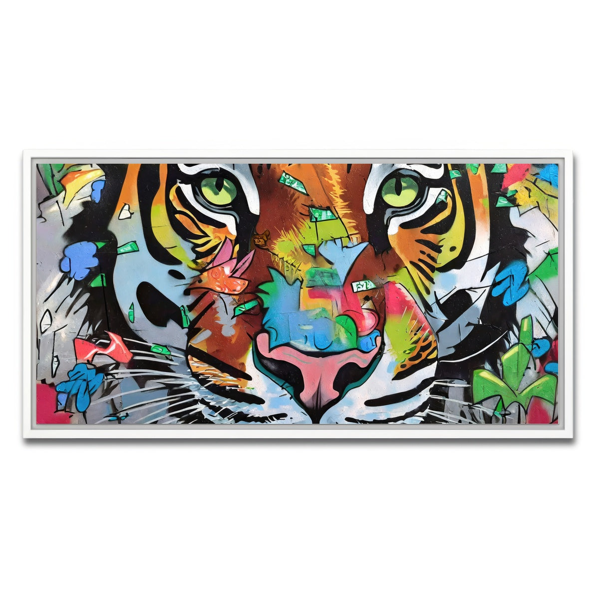 AUTO-MOCKUP WHITE | tiger graffiti | 1 Piece | White Framed Canvas | group=2x1