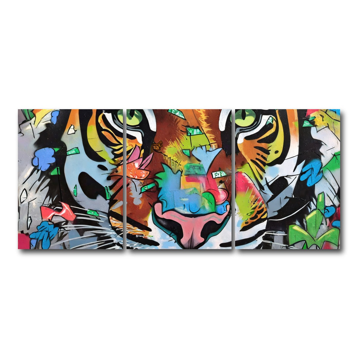 AUTO-MOCKUP WHITE | tiger graffiti | 3 Piece | Gallery Wrap Canvas | group=18x24