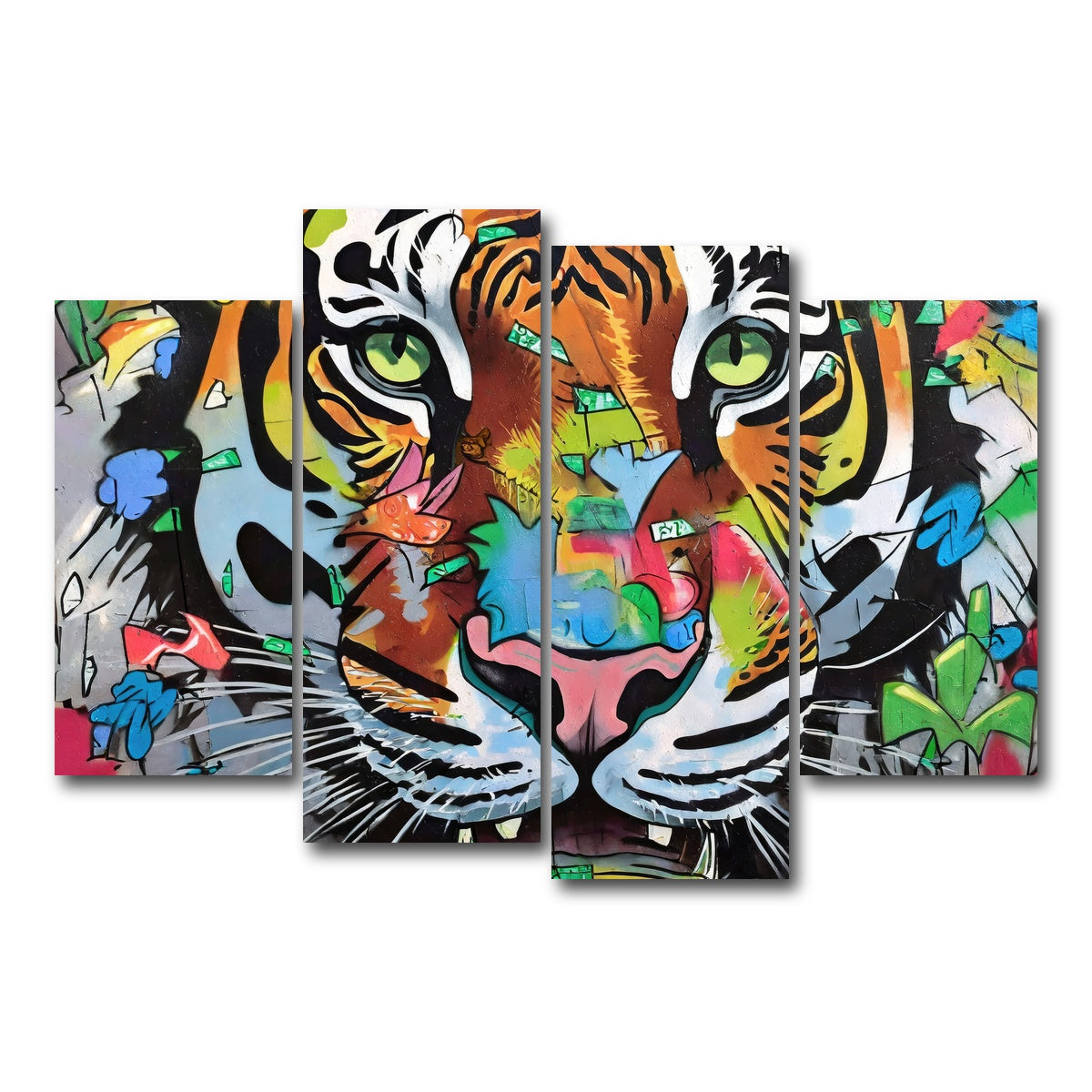AUTO-MOCKUP WHITE | tiger graffiti | 4 Piece | Gallery Wrap Canvas | group=4_short