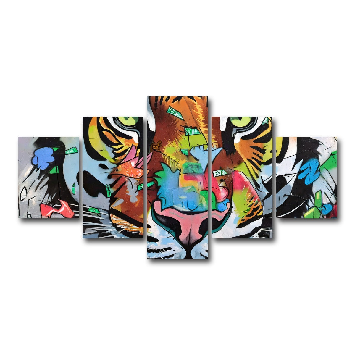 AUTO-MOCKUP WHITE | tiger graffiti | 5 Piece | Gallery Wrap Canvas | group=5_short
