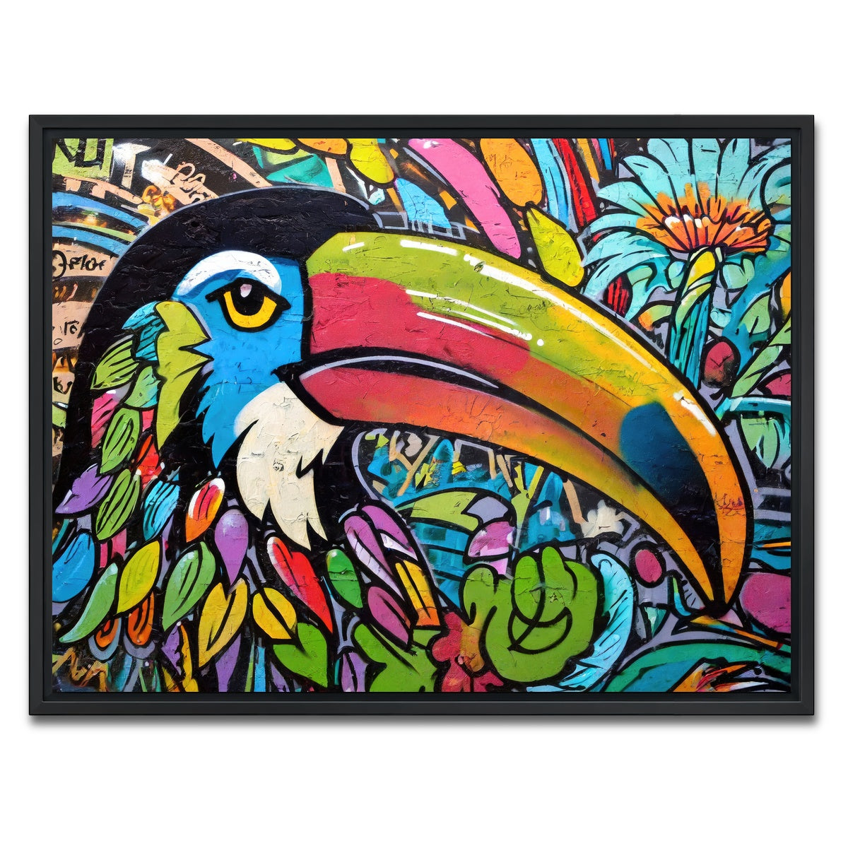 AUTO-MOCKUP WHITE | toucan graffiti | 1 Piece | Black Framed Canvas | group=4x3
