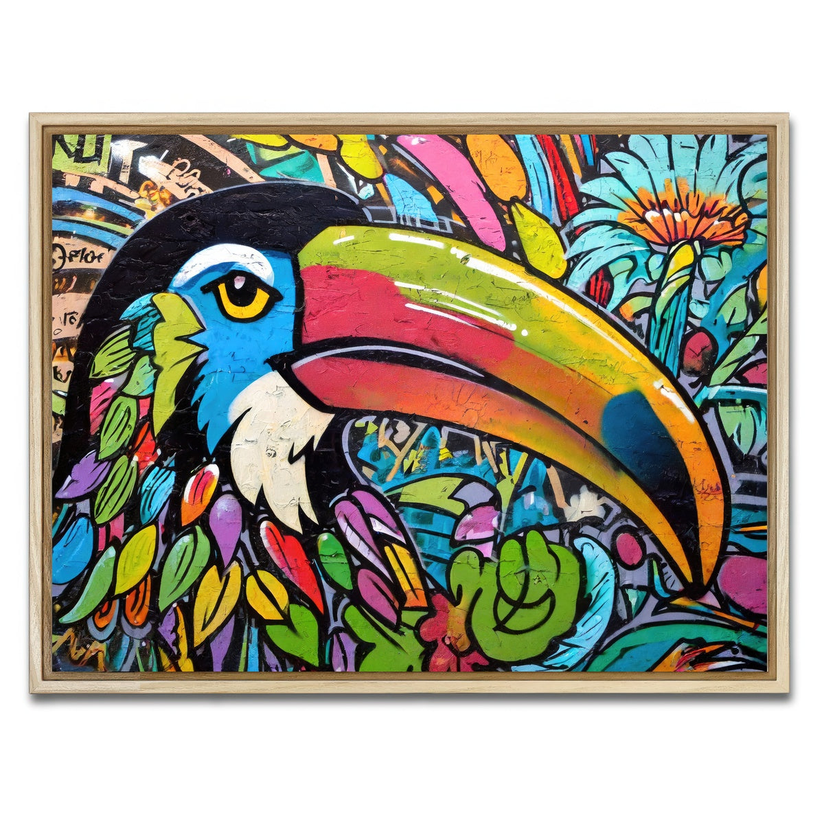 AUTO-MOCKUP WHITE | toucan graffiti | 1 Piece | Natural Framed Canvas | group=4x3