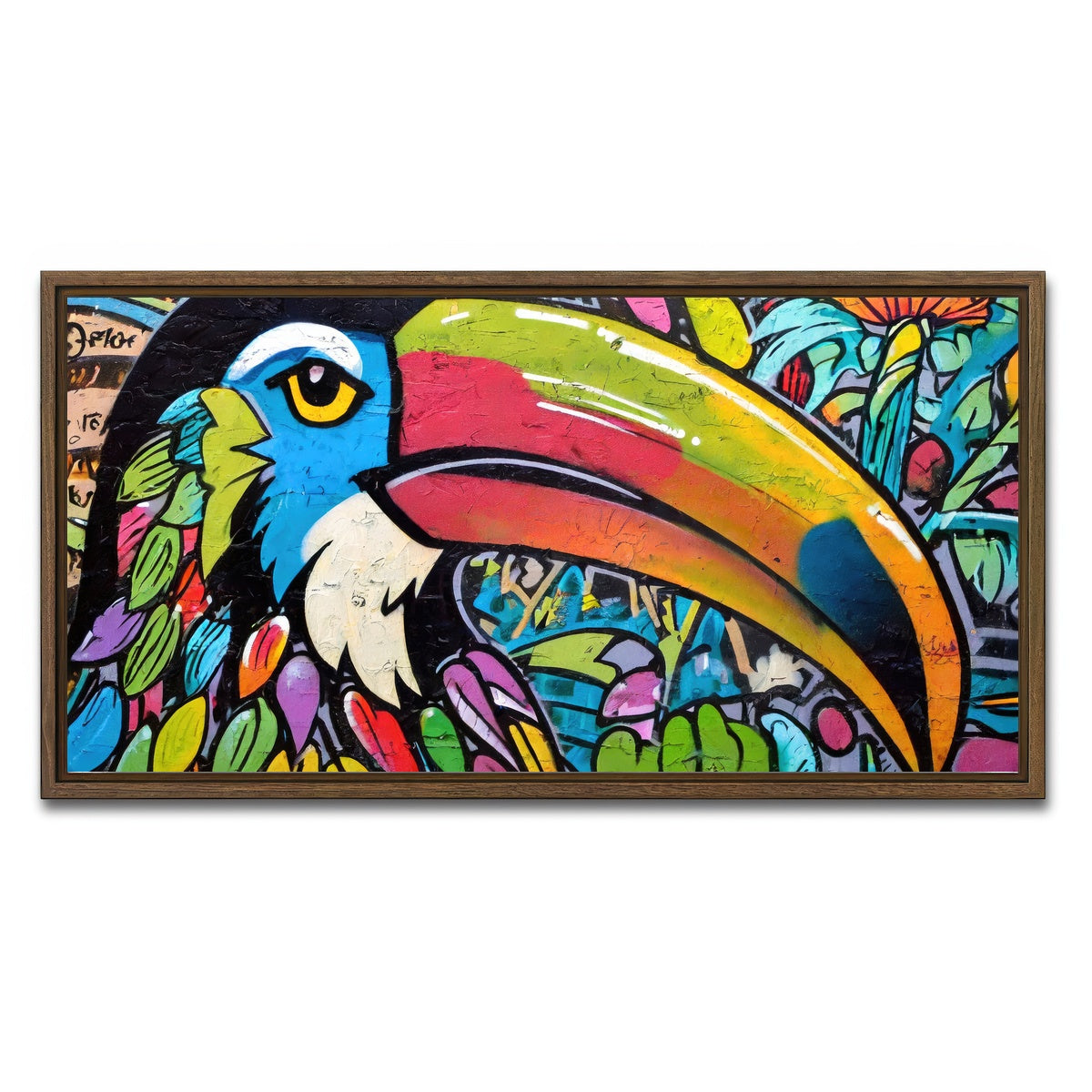 AUTO-MOCKUP WHITE | toucan graffiti | 1 Piece | Walnut Framed Canvas | group=2x1