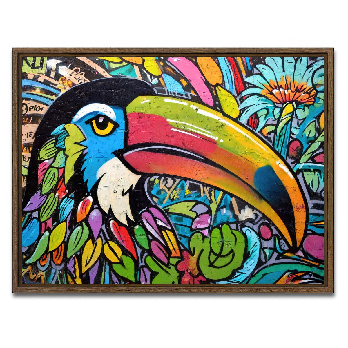 AUTO-MOCKUP WHITE | toucan graffiti | 1 Piece | Walnut Framed Canvas | group=4x3
