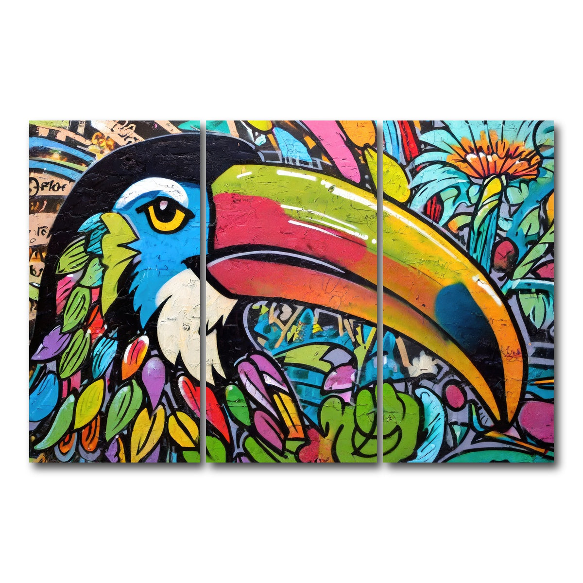 AUTO-MOCKUP WHITE | toucan graffiti | 3 Piece | Gallery Wrap Canvas | group=12x24