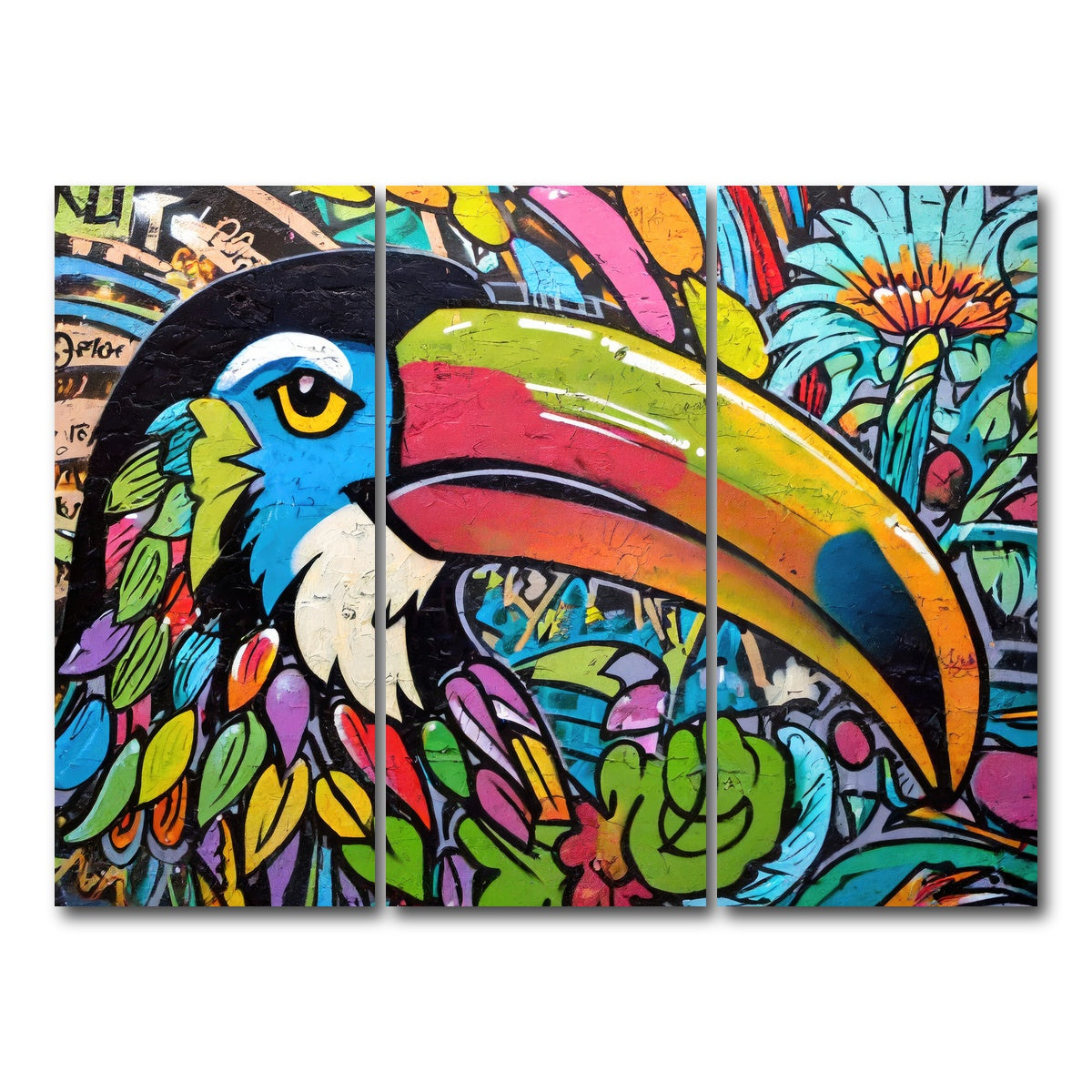 AUTO-MOCKUP WHITE | toucan graffiti | 3 Piece | Gallery Wrap Canvas | group=8x18