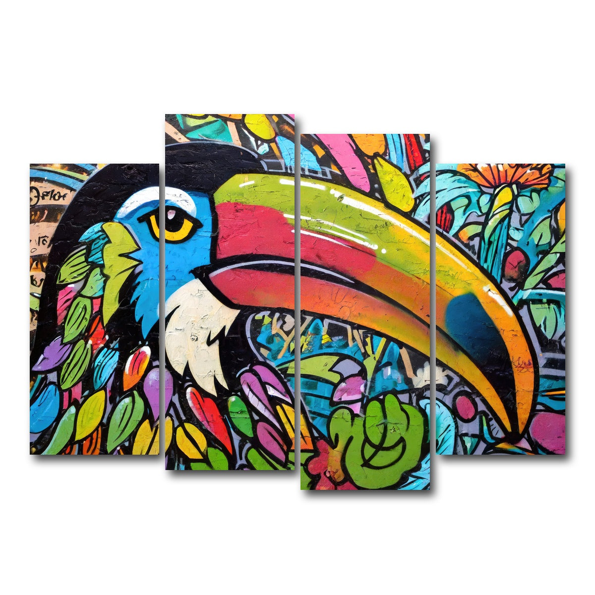 AUTO-MOCKUP WHITE | toucan graffiti | 4 Piece | Gallery Wrap Canvas | group=4_normal