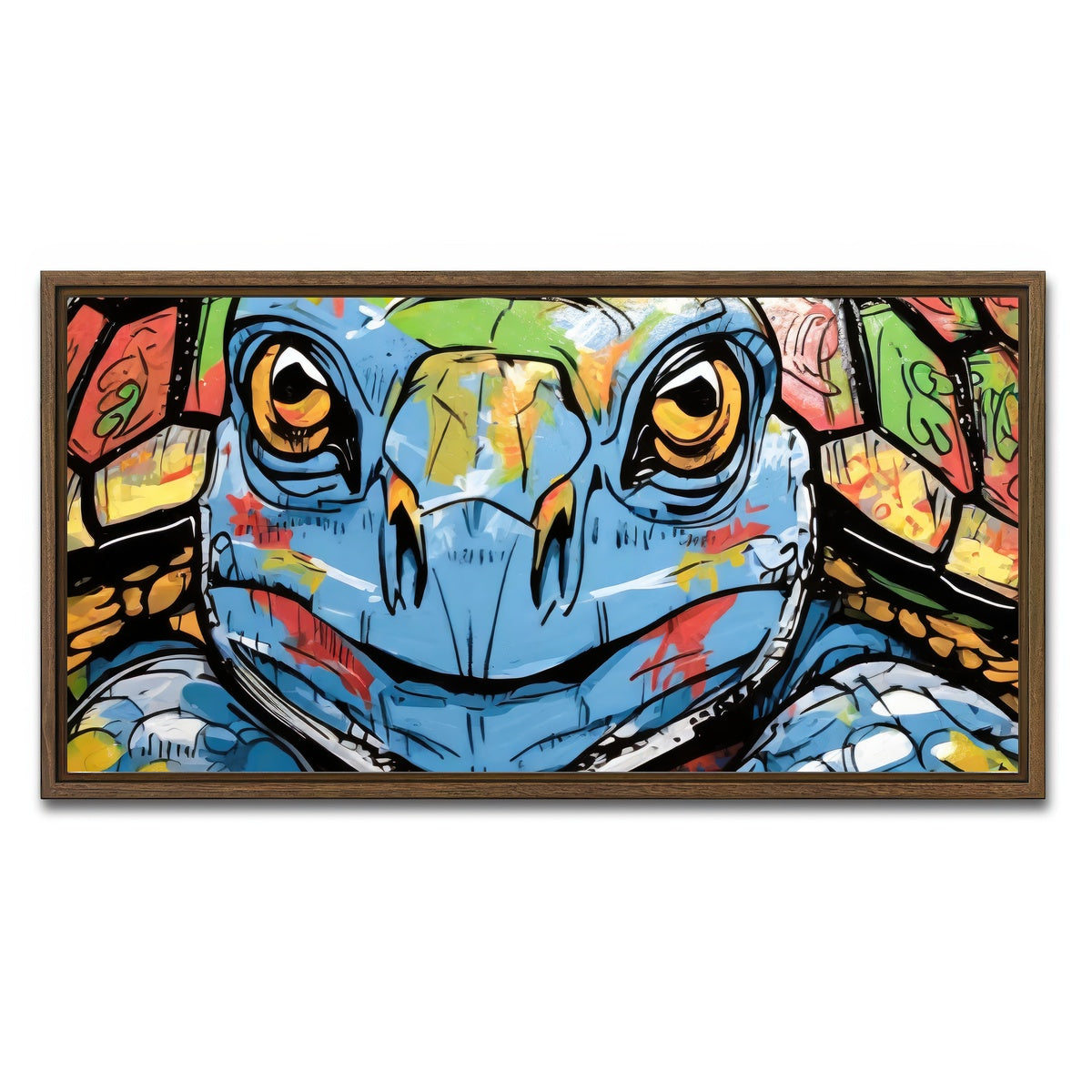 AUTO-MOCKUP WHITE | turtle graffiti | 1 Piece | Walnut Framed Canvas | group=2x1